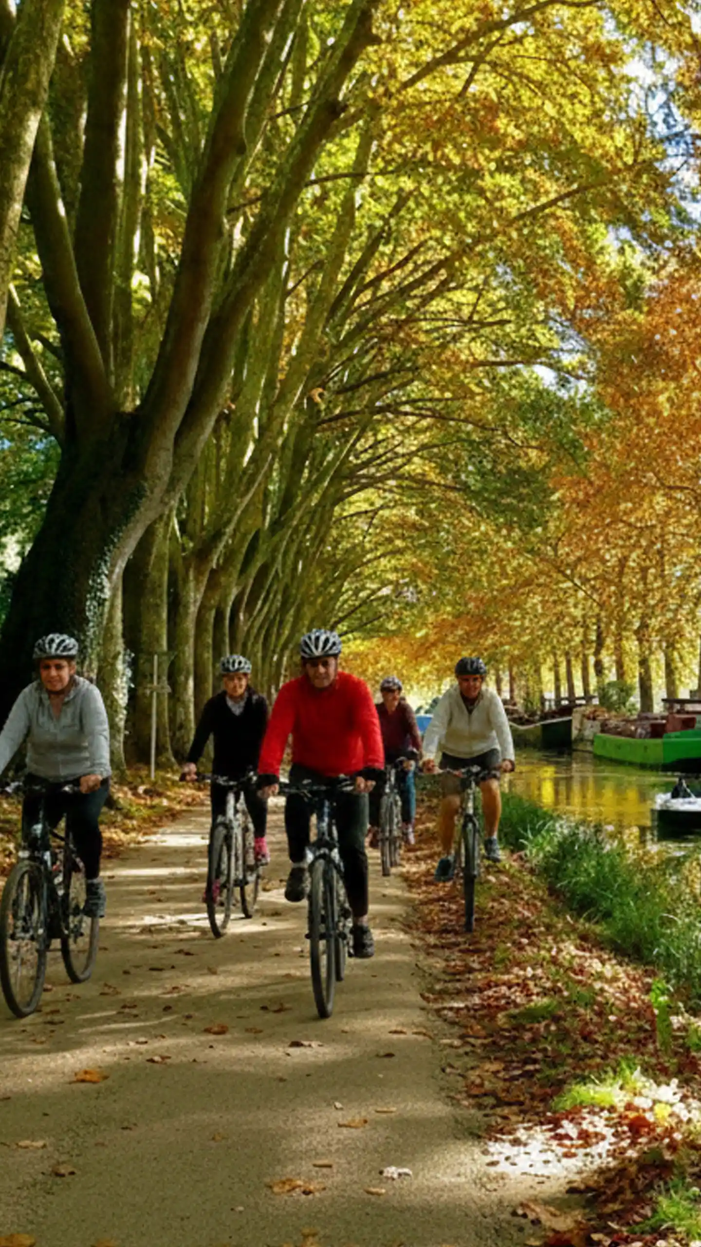 Balade à vélo en groupe au bord du Canal du Midi