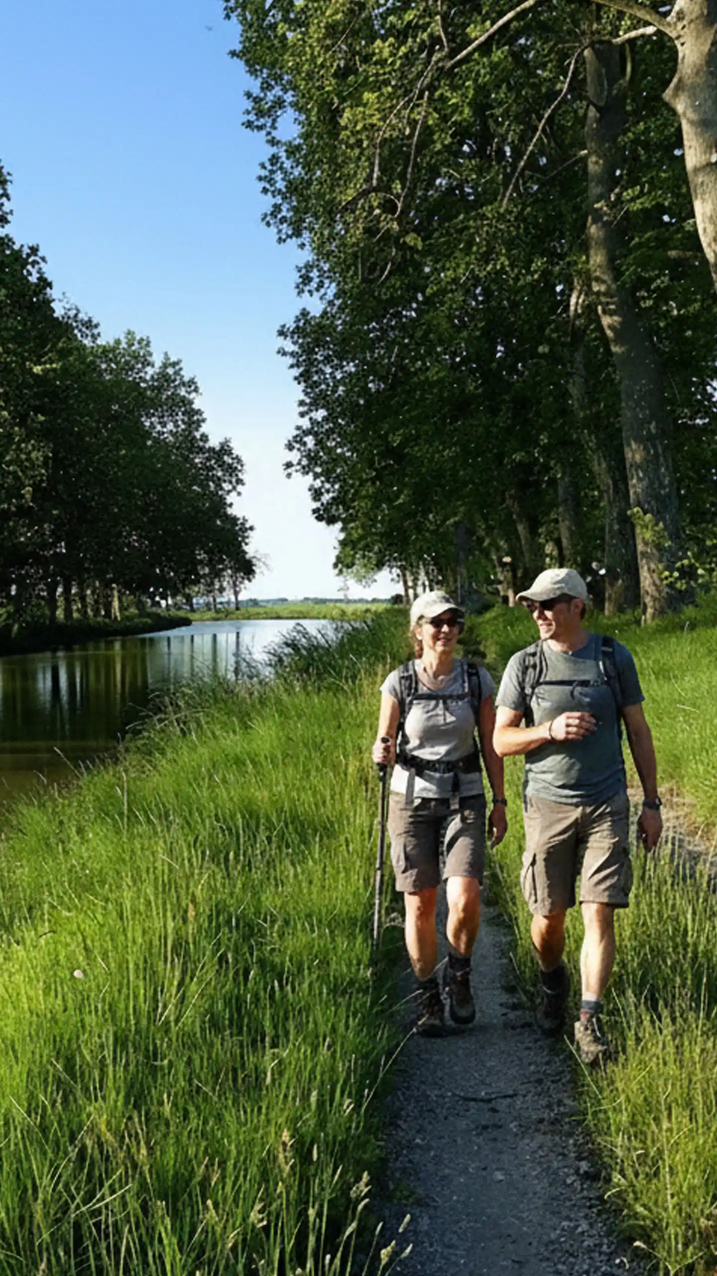 Couple en promenade près du Canal du Midi séjour nature et détente
